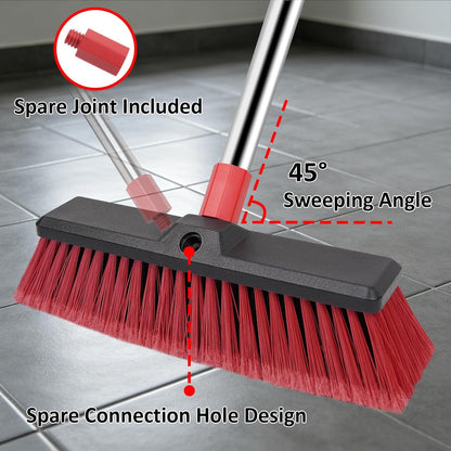 18”Push Broom with 70” Long Handle Heavy Duty Outdoor Broom for Cleaning Shop Garage Driveway Patio Deck Concrete Floor Sweeping
