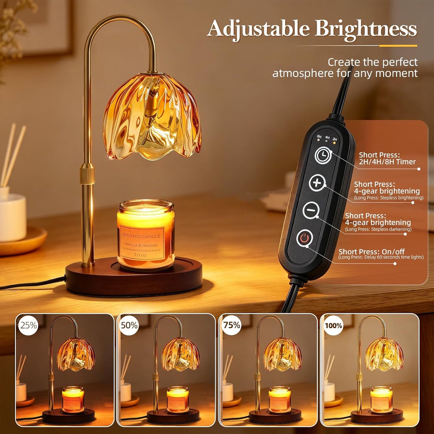 Flower Candle Warmer Lamp with Timer, Dimmable Adjustable Height Wax Melts Warmer for Jar Candles, Birthday Gifts for Women Mom, House Warming Gifts New Home, Bedroom Living Room Decor (Green)
