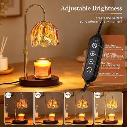 Flower Candle Warmer Lamp with Timer, Dimmable Adjustable Height Wax Melts Warmer for Jar Candles, Birthday Gifts for Women Mom, House Warming Gifts New Home, Bedroom Living Room Decor (Green)