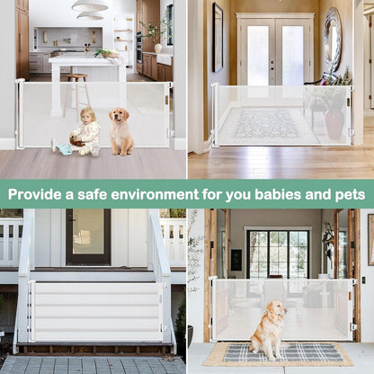 55 Inch Retractable Dog Gate Outdoor Scratch-Resistant Mesh Baby Gate for Stairs Retractable Baby Gates for Doorways Anti-Climb Outdoor Dog Gates for Decks Keep Kid/Pet away from Dangerous Place, Gray