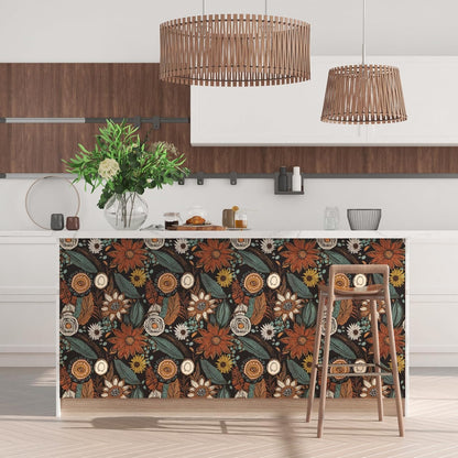Blue Wallpaper Peel and Stick,Vintage Boho Floral Contact Paper 17.5" x 118", Retro Botanical Flower Wall Paper Self Adhesive Removable Waterproof for Walls Shelves Cabinet Table (Blue,Yellow, Green)