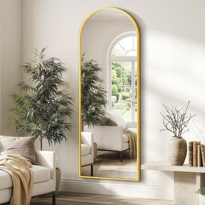 FICTOR Arched Full Length Mirror 15" x 56", Full Body Floor Mirror with Adjustable Stand, Free Standing Mirror with Aluminum Frame for Bedroom, Living Room, Cloakroom, Gold