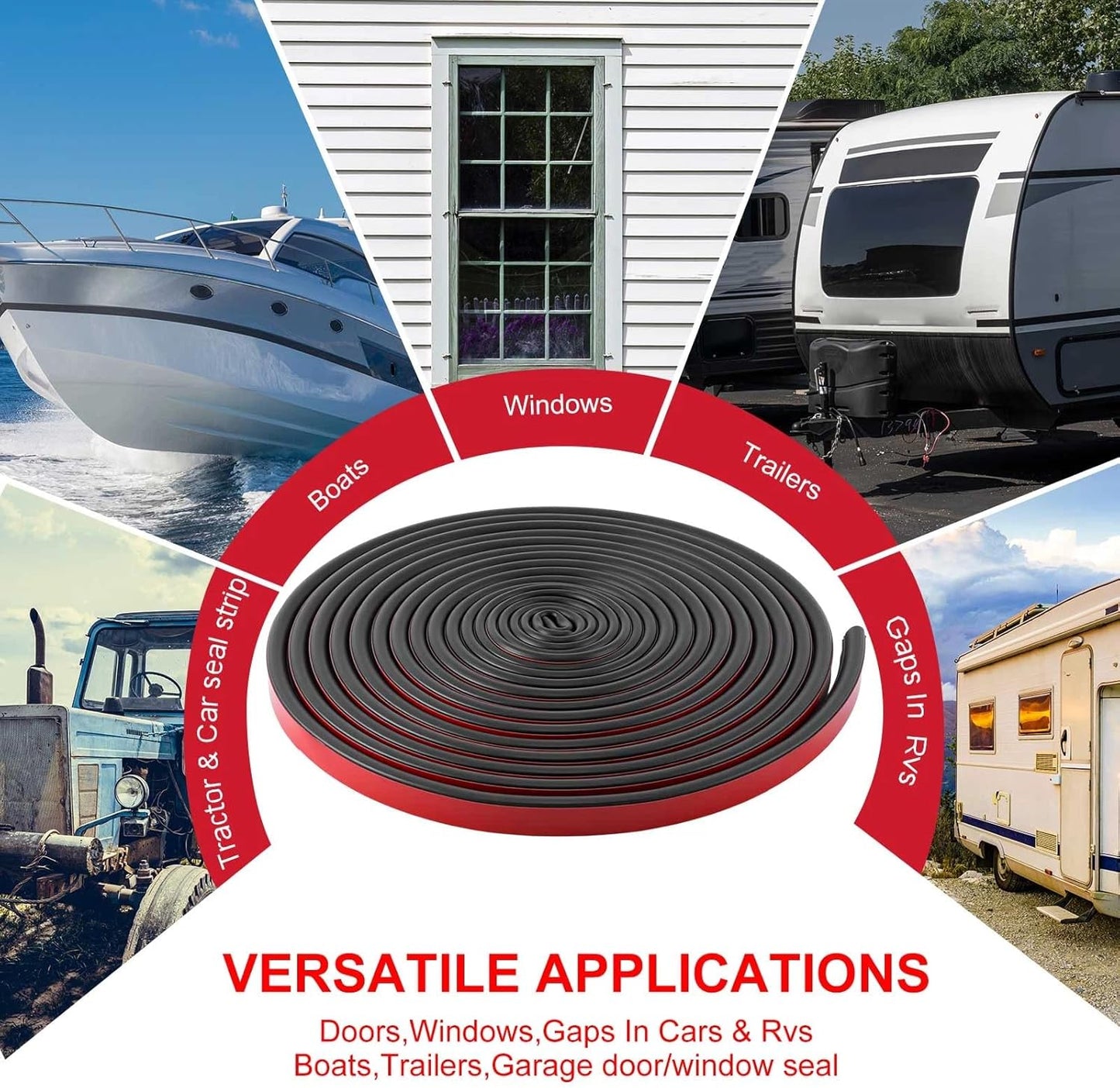 Pangda 13Ft D Shape Rubber Weather Stripping Foam Self-Adhesive EPDM Seal Strip for Noise Reduction Waterproof Dustproof for Cars Boats RVs Windows Doors (3/4" W x 3/4" H)
