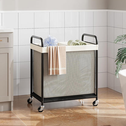 ELYKEN Laundry Hamper 3 Section, 120L Rolling Laundry Sorter with Removable Liner Bag, Laundry Basket with Wheels, Steel Frame with Metal Handle, Clothes Hamper Cart for Laundry Room & Bedroom