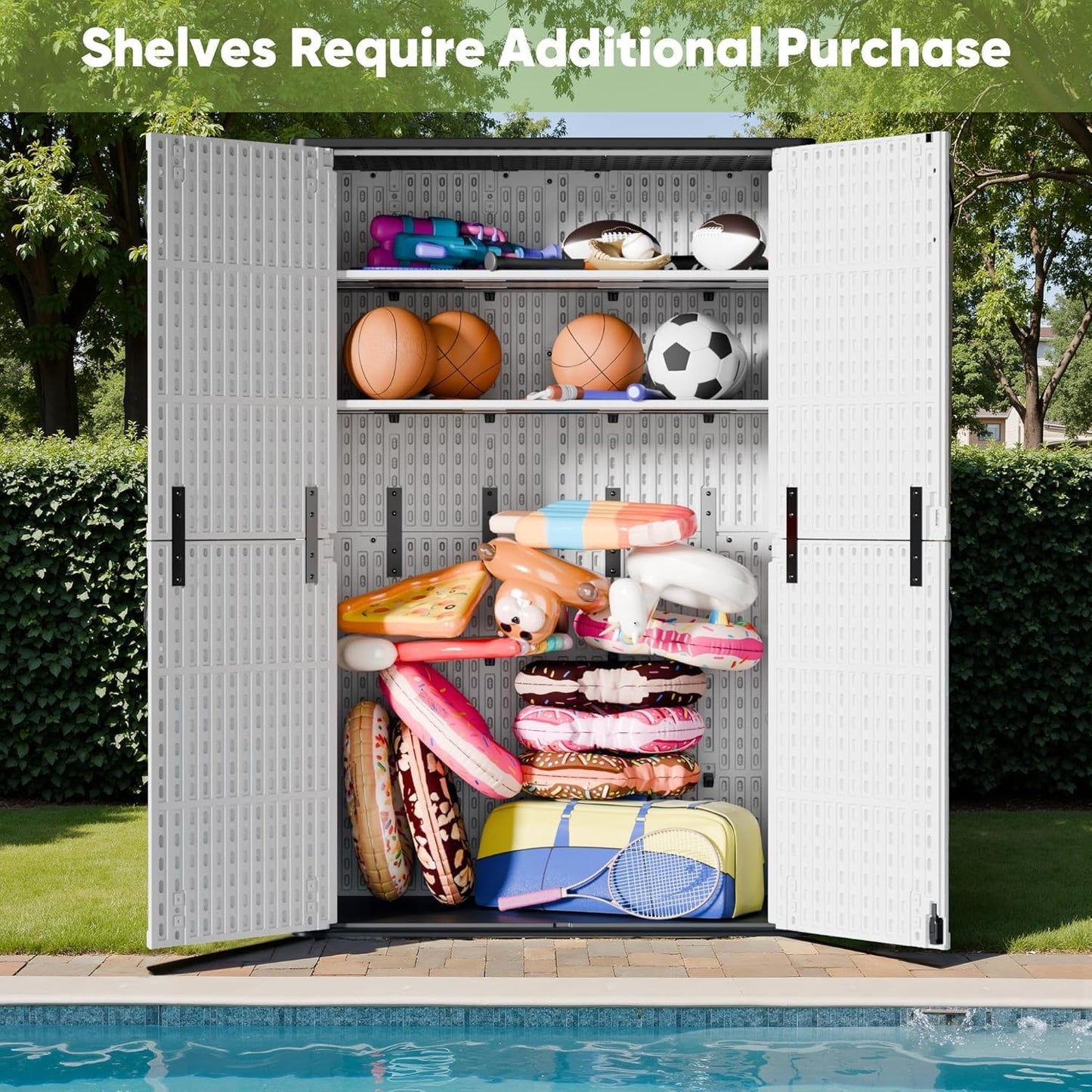 Devoko Outdoor Storage Cabinet 26 Cu Ft with Lockable Doors, Horizontal Storage Shed Waterproof Patio Tools Storage Box for Sofa Cushions, Gardening Tools and Accessories (Beige)