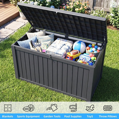 200 Gallon Deck Box, Resin Outdoor Waterproof Storage Box, Lockable Storage Box With Handle for Patio Furniture - Garden Tools - Swimming Pool Tools UV Resistant, Black