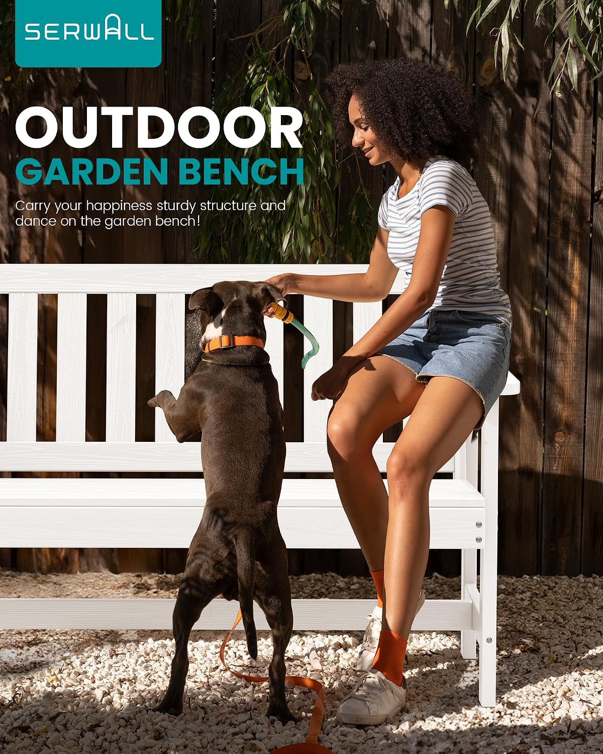SERWALL HDPE Outdoor Storage Bench, Deck Box with Waterproof Storage Bags | All-Weather Benches | 57 Gallon Dual-Use Seat | Organizer Deck Boxes for Patio, Garden Tools & Pool | Dark Black