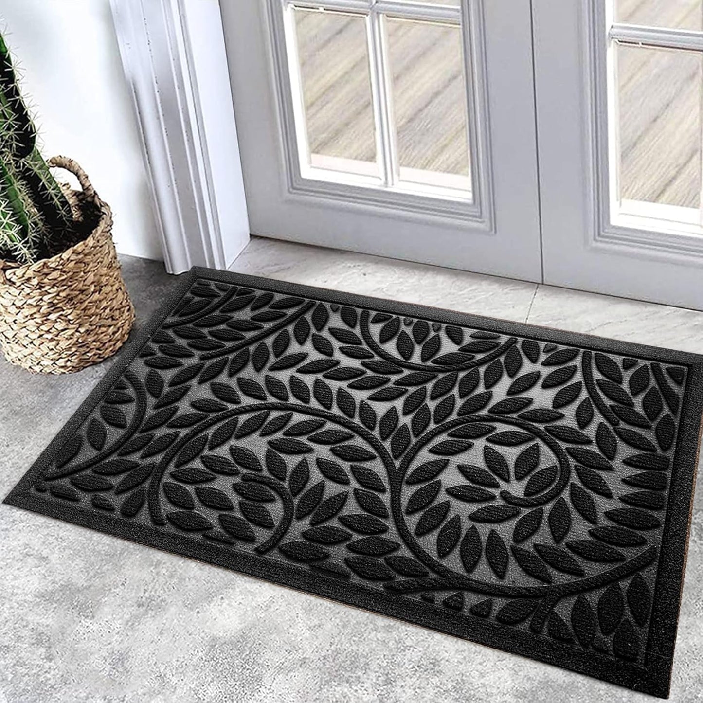Bulijojo Front Door Mat Entrance,Durable Heavy Duty Welcome Mat,Thick Absorbent Natural Rubber Non Slip Mat,Sturdy Entryway Brown 17"x30"