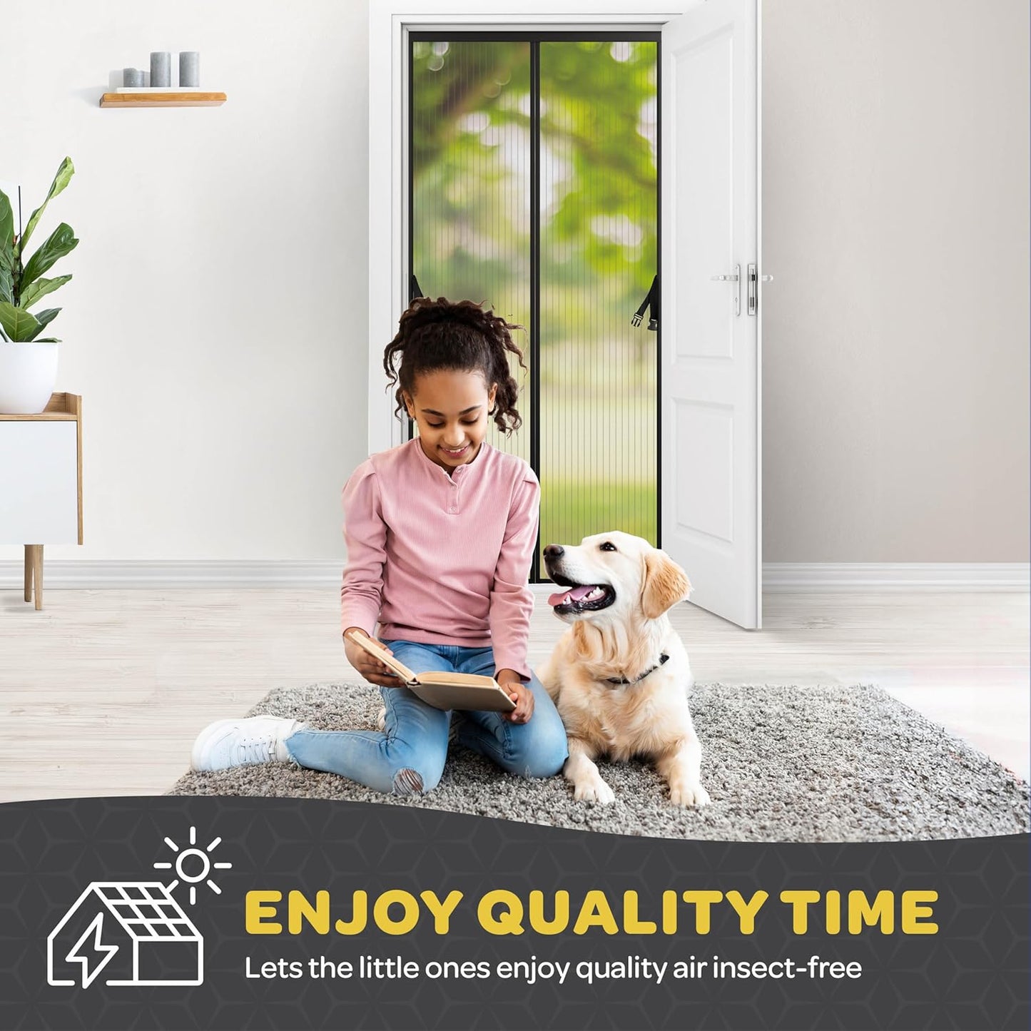 Hands-Free Magnetic Screen Door, [2 Pack] Heavy Duty, Self Sealing Screen Door Mesh Protector, Pet/Kid-Friendly, Stay-Open Buckle, Keeps Bugs Out While Letting Nature in, Fits Door (39.4" x 82.7")