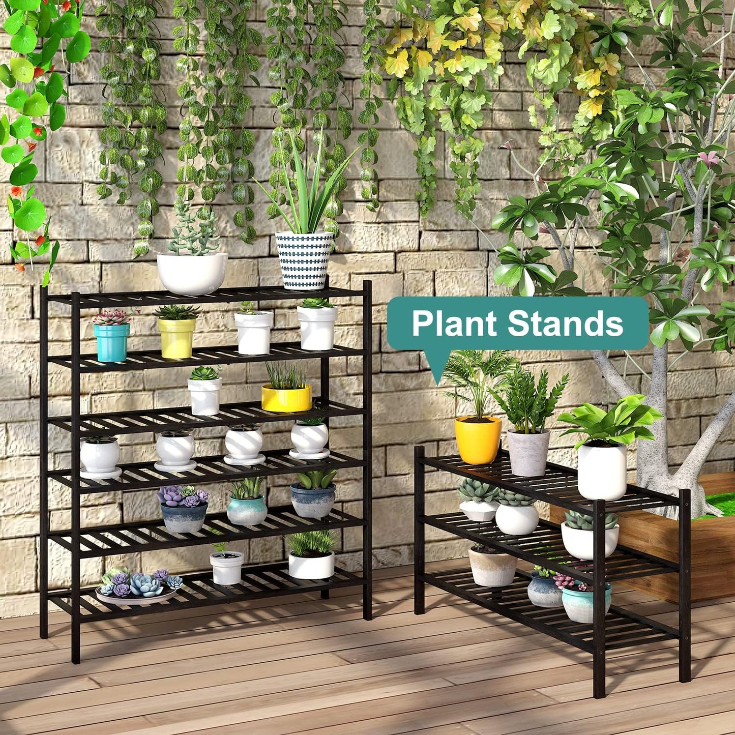 viewcare 3-Tier Black Bamboo Shoe Rack for Entryway, Stackable | Foldable | Natural, Shoe Shelf Storage Organizer for Hallway Closet, Free Standing Shoe Racks for Indoor Outdoor