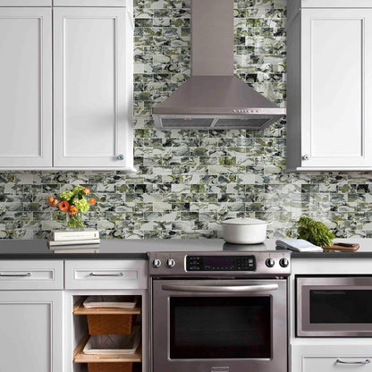 Vamos Tile 100-Piece Glossy Dolomite White Peel and Stick Backsplash Tile,3''x6'' PVC Subway Tile with White Grout, Stick on Backsplash for Kitchen/Bathroom/Fireplace