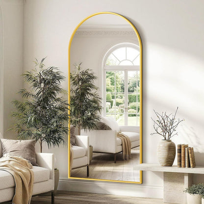 FICTOR Arched Full Length Mirror 15" x 56", Full Body Floor Mirror with Adjustable Stand, Free Standing Mirror with Aluminum Frame for Bedroom, Living Room, Cloakroom, Gold