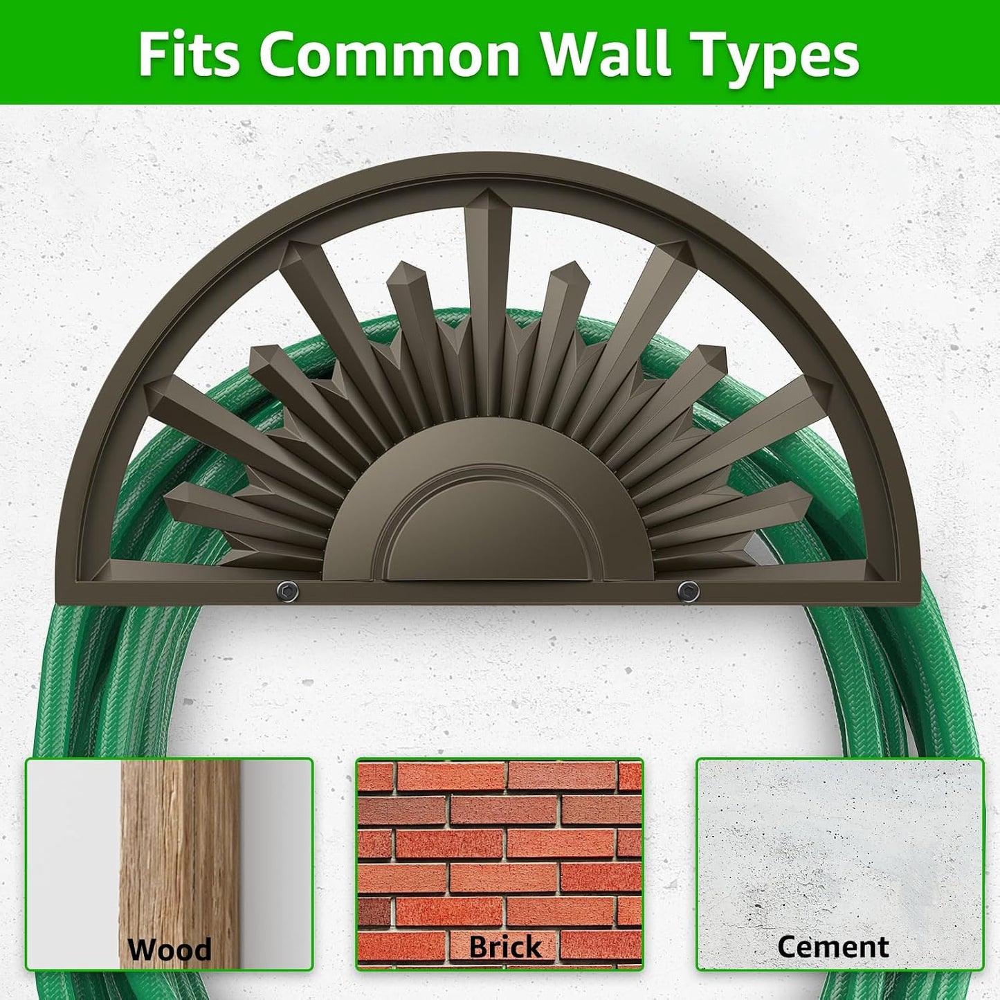 GOFORWILD Garden Hose Holder Holds 125-Feet of 5/8-Inch Hose Guage Steel | Decorative Hose Hanger Wall Mounted for Outside Yard Lawn Farm Heavy Duty Gift