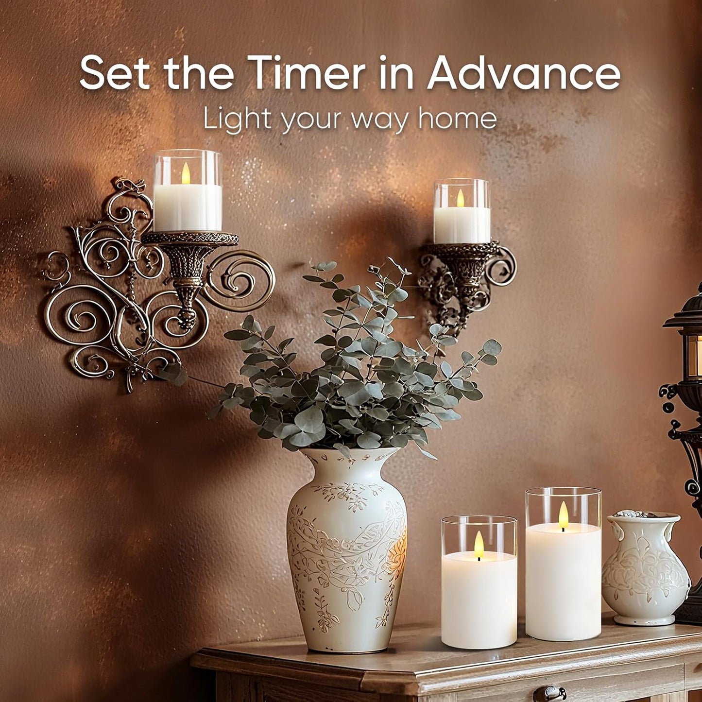 5plots Glass Battery Operated White Flameless Candles with Remote Timer, 3D Wick Real Wax Pillar Led Candles Warm Flickering Light for Indoor Home, Halloween, Christmas Decor, Set of 3, D3 x H4 5" 6"