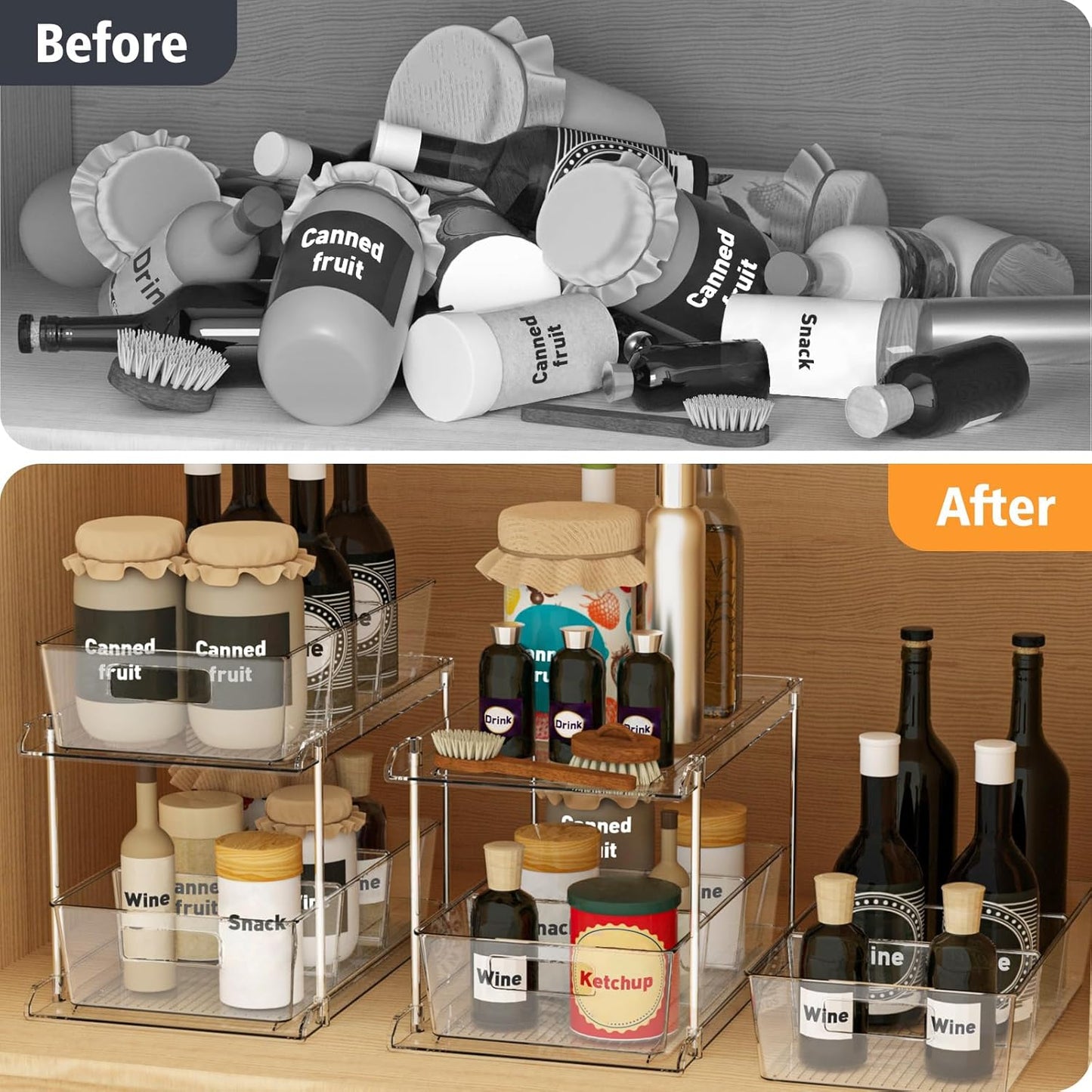 Fabspace Bathroom Under Sink Organizers and Storage, 2 Tier Vanity Countertop Pull-out Cabinet Organizer, Storage Container, Multi-Purpose Kitchen Pantry Organization with Dividers, 2 Packs