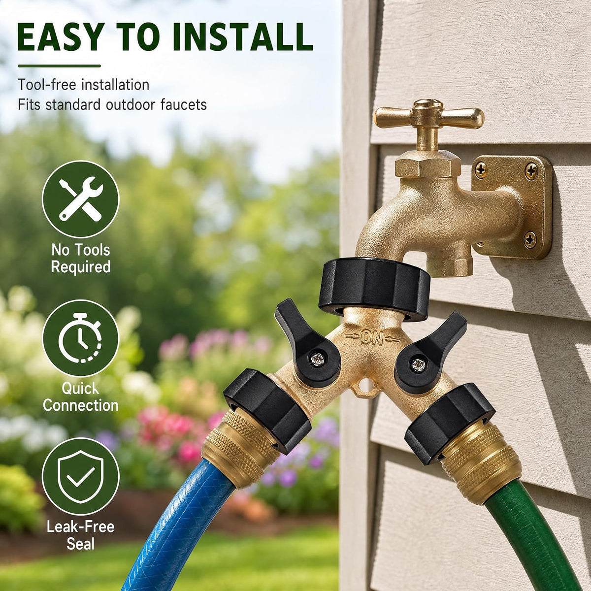 Xiny Tool Hose Splitter, Garden Hose Splitter Heavy Duty 2 Way, Solid Brass Water Hose Y Splitter 2 Valves with 2 Extra Rubber Washers