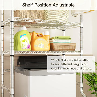 Ulif U11 Over Washer and Dryer Shelves, 3 Tiers Laundry Room Storage and Organizer Standing Shelf, Metal Freestanding Clothes Drying Rack, 33.9" W x 19.7" D x 77.6" H, Black