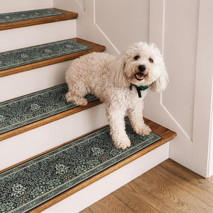OJIA Floral Stair Treads Non-Slip Stair Runner for Wooden Steps Indoor 15PCS 30"x8" Carpet Stair Treads Stair Mats Staircase Step Treads for Kids, Elders and Dogs, Stair Covers, Black