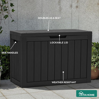 YITAHOME 35 Gallon Outdoor Storage Box | Waterproof Resin Deck Box and Package Delivery with Lockable Lid for Patio Furniture Cushions, Pool Accessories, Garden