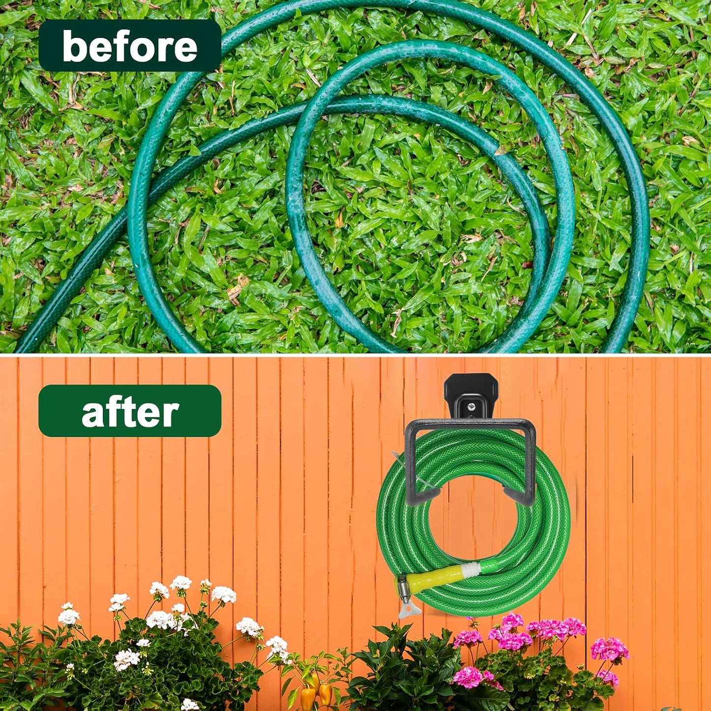 Metal Garden Hose Holder, Heavy Duty Wall Mount Hose Hanger for 150 FT | Rust-Resistant Wall Mount Hose Holder for Garden, Water & Expandable Hoses, Garage, Patio, Yard, Shed & Outdoor Storage