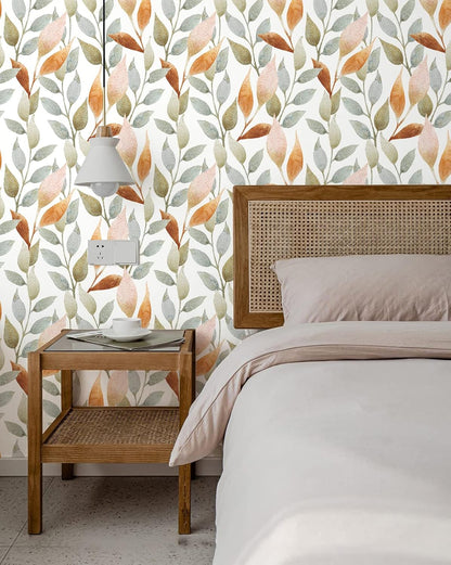 Floralplus Peel and Stick Wallpaper Removable Leaf Boho Wallpaper for Bathroom Floral Renter Friendly Wallpapers for Bedroom Leaf Contact Paper for Kitchen Cabinet Home Decor 17.5 x 118 in