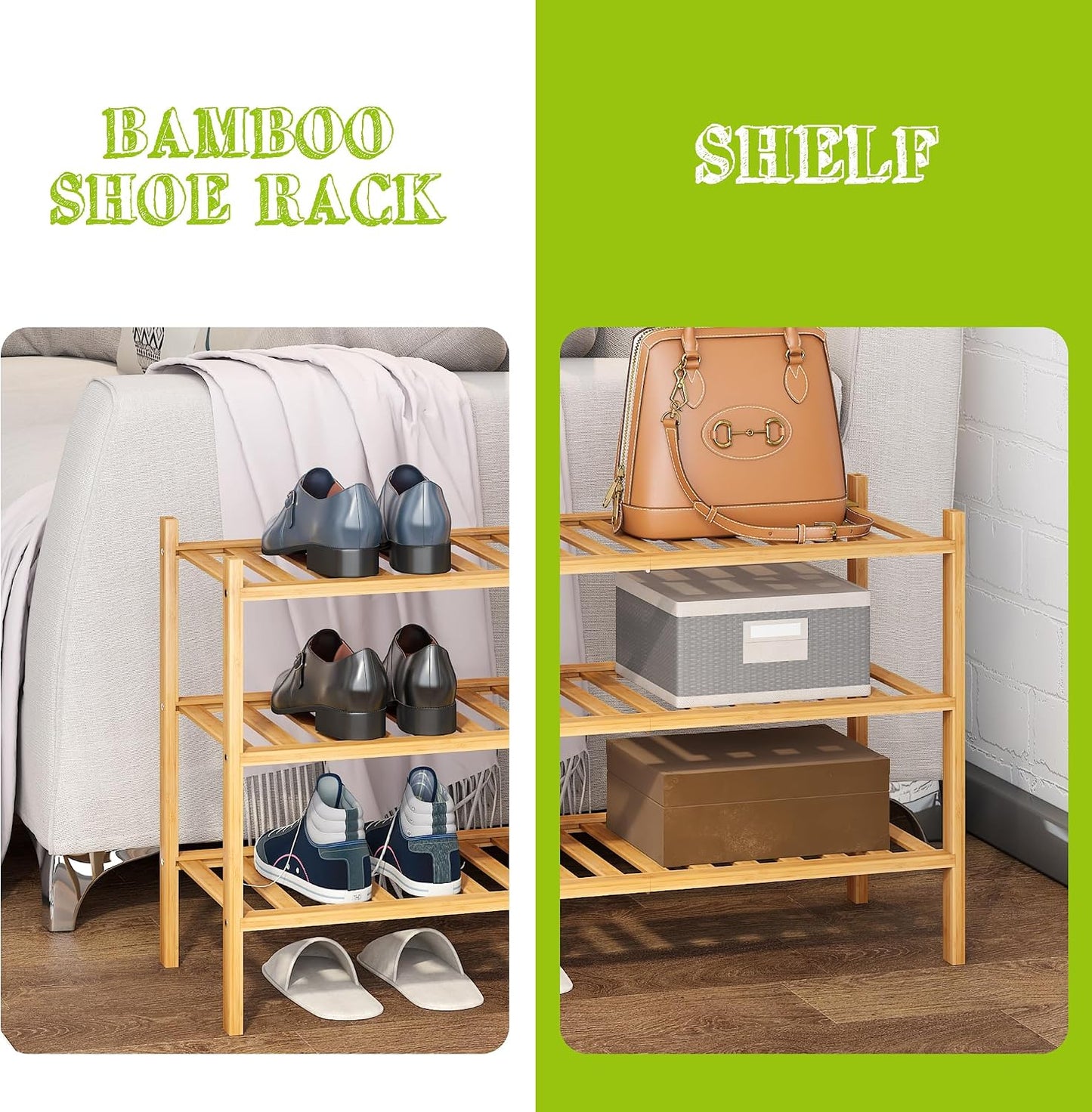 BMOSU 2-Tier Bamboo Small Shoe Rack Premium Stackable Shoe Shelf Storage Organizer for Hallway Closet Living Room Entryway Organizer (Black Bamboo)
