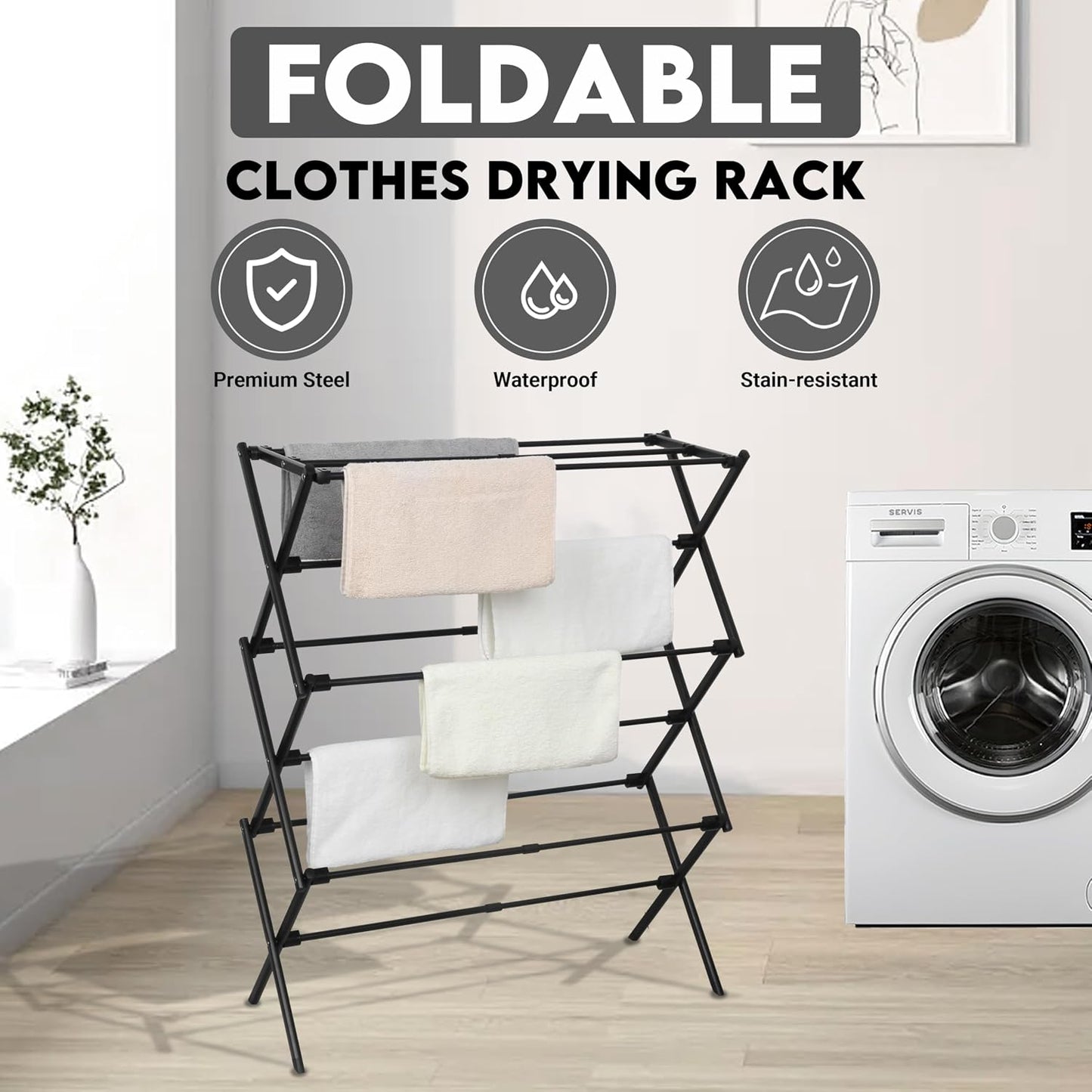 ZOES HOMEWARE 2026 Enhanced Clothes Drying Rack | Foldable Drying Rack Clothing for Laundry | Small Collapsible Portable Dryers for Laundry | Use for Indoor & Outdoor | White 37.5"x29"x12"