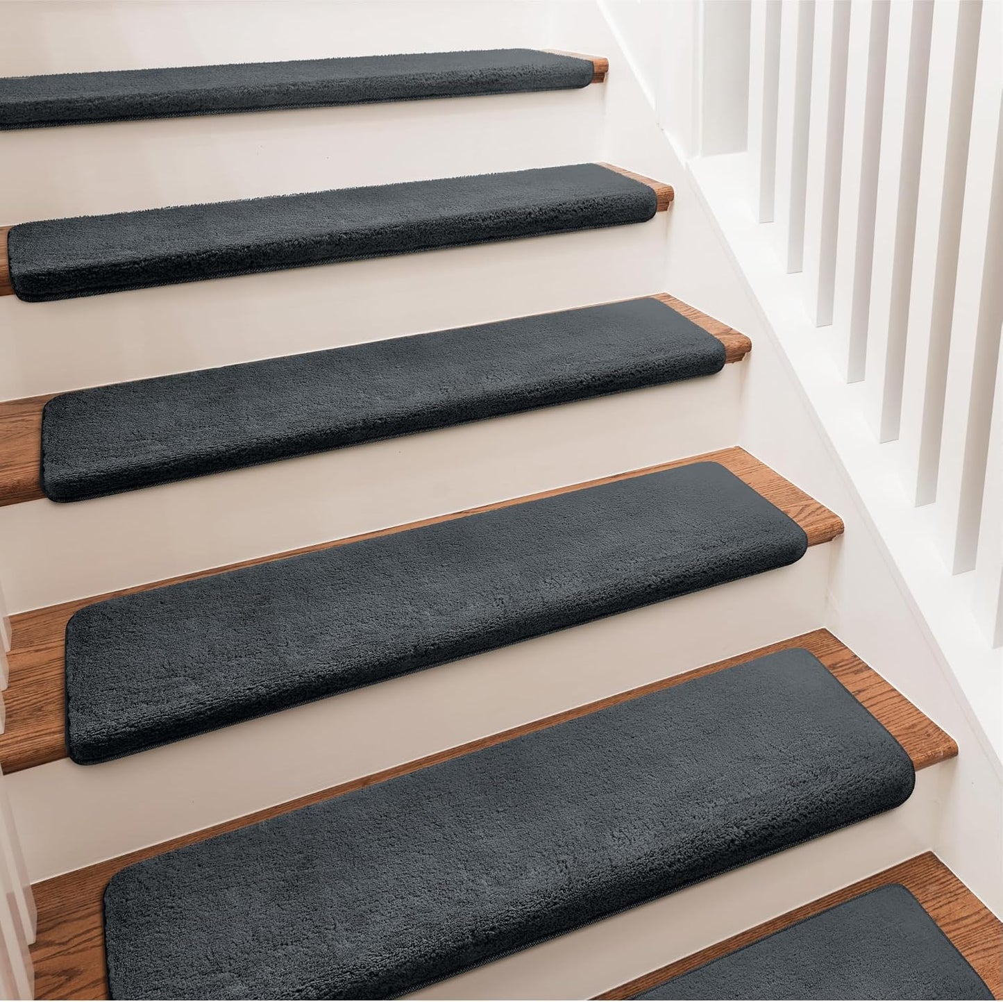 PURE ERA Carpet Stair Treads Ultra Plush 9.5" X 30"Soft Bullnose Indoor Stair Protectors Pet-Friendly Non-Slip Skid Resistant Tape Free Washable Reusable(2 Pieces,Brown)