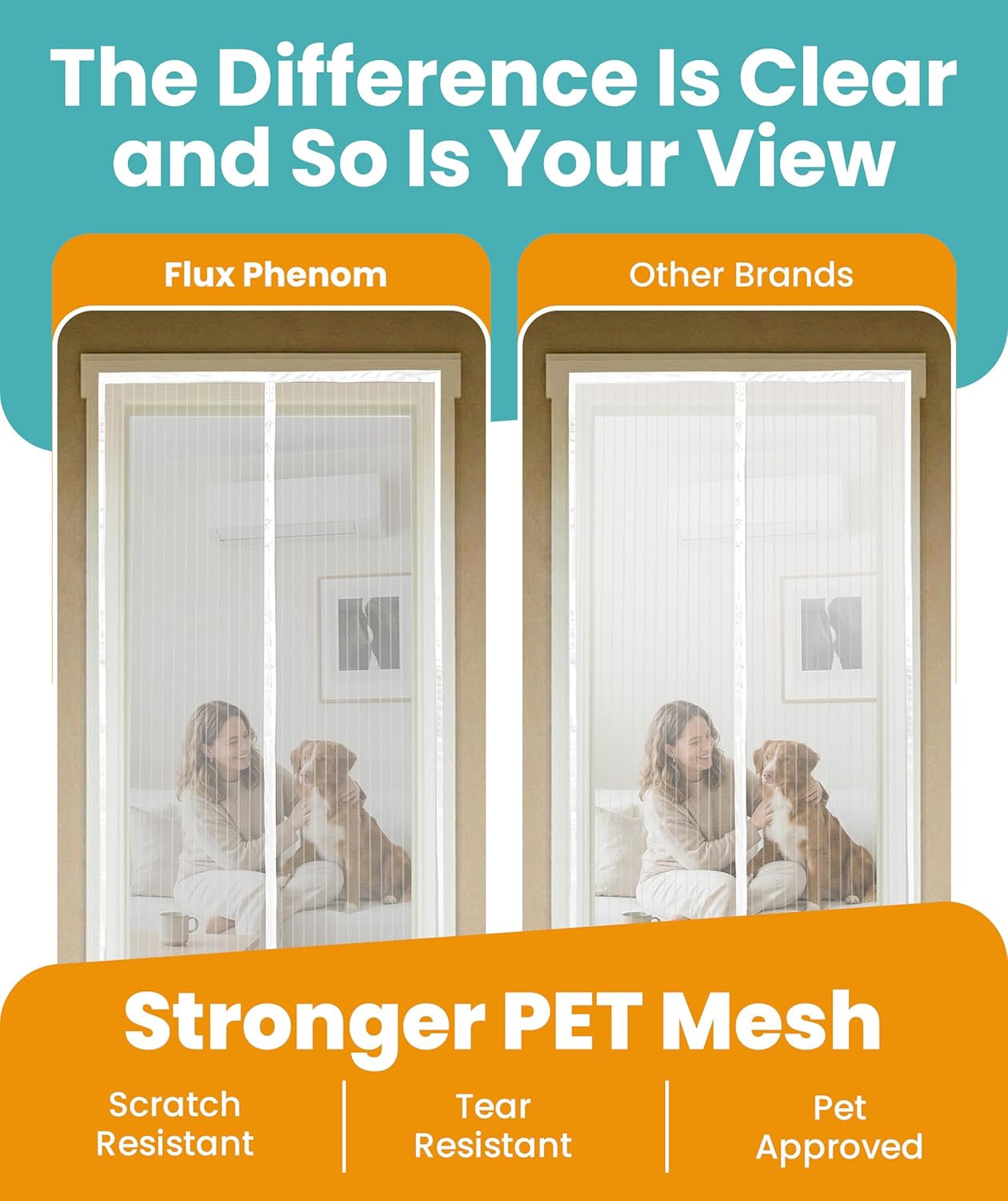 Flux Phenom Magnetic Screen Door - Bugs Out, Breeze in - 9min Install Auto-Sealing Heavy Duty Double Stitched Mesh, 52 Magnets, Hands Free Sliding & Patio Doors Net, Pet & Kid Friendly, 38 x 82 Inch