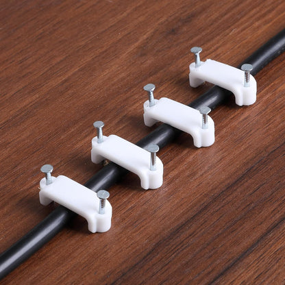 Bates- Cable Clips with Steel Nails, 200 pcs, White, Large, 2-Nail Cord Clips for Wires on Wall, Cable Wall Clip, Wire Wall Clips, Cable Wire Clips, Coaxial Cable Clips, Cord Wall Clip