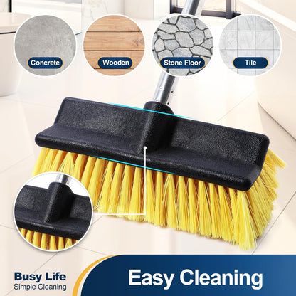Yocada Deck Brush with 4-Section Extendable Handle Floor Scrub Brush Soft &Medium Bristles Non-Slip Grip for Outdoor Deck Patio Bathroom Garage Concrete Cleaning 54.3 Inch