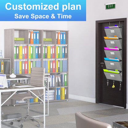 homyfort Over the Door File Organizer, Wall Hanging File Folders with 5 Large Pocket for Mails, Magazines, Back to School Supplies,Office Chart Storage, Paper Organization (Grey)