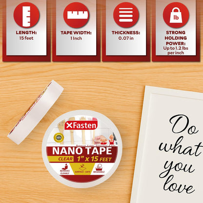 XFasten Reusable Double-Sided Nano Tape, 1.5-Inch x 20 Feet, Clear, Movable and Washable Double-Sided Gel Mat Grip Adhesive Putty Brick Tape | Bathroom, Kitchen Silicone Grip Nano Mounting Tape