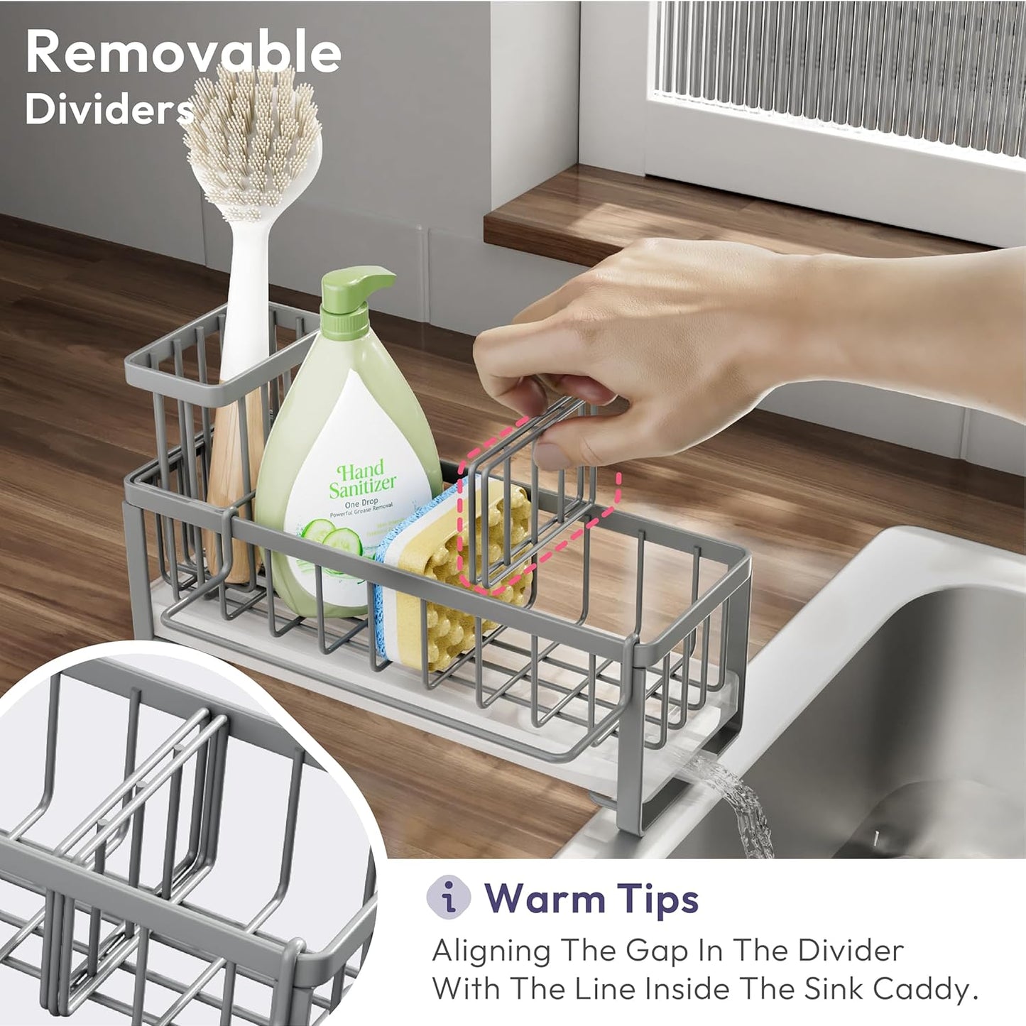 SWTYMIKI Sink Caddy Sponge Holder - Large Sponge Holder for Kitchen Sink with 360°Auto-Drain Tray, Rustproof Stainless Steel Kitchen Organizer Caddy for Countertop Organization