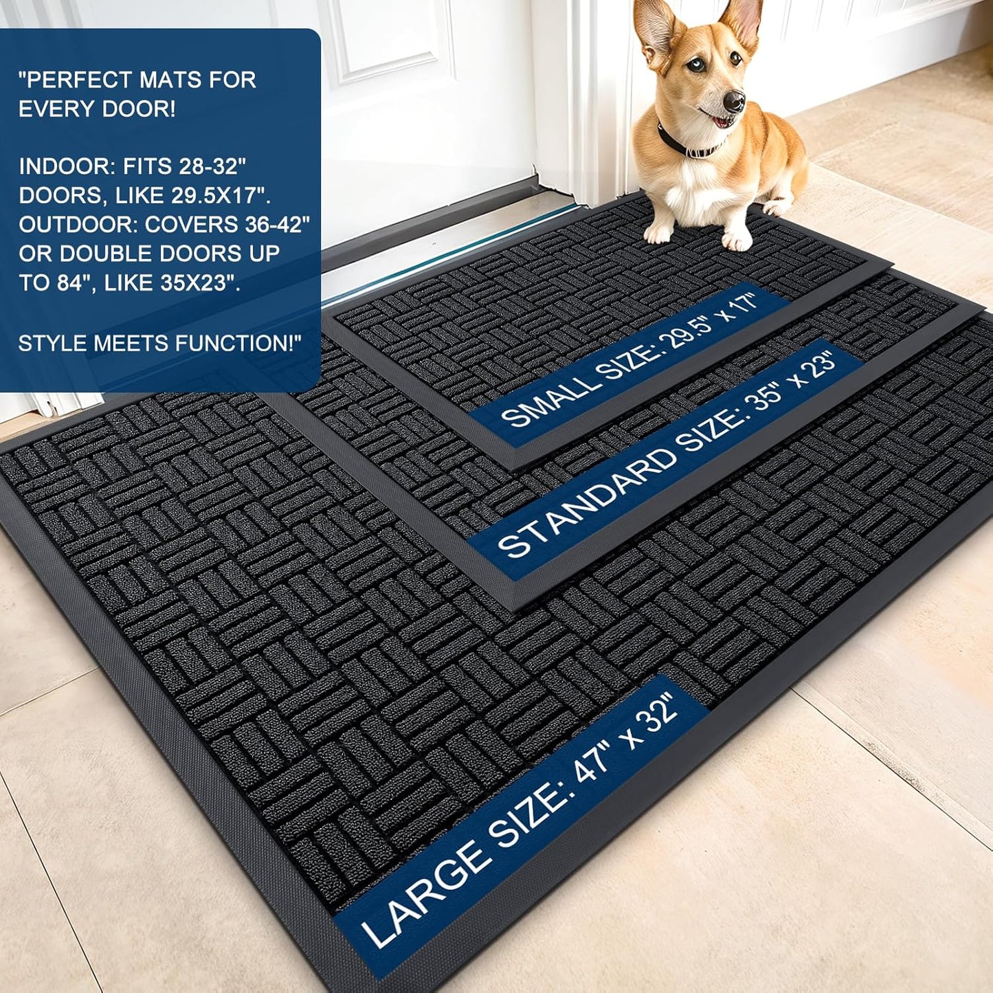 OLANLY Front Door Mat Outside Entrance 29.5x17, Absorbent, Heavy Duty Sturdy Natural Rubber Doormat Indoor Outdoor, Stain and Fade Resistant, Non-Slip Backing Low Profile Floor Mat for Entryway, Grey