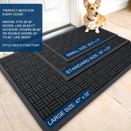 OLANLY Front Door Mat Outside Entrance 29.5x17, Absorbent, Heavy Duty Sturdy Natural Rubber Doormat Indoor Outdoor, Stain and Fade Resistant, Non-Slip Backing Low Profile Floor Mat for Entryway, Grey
