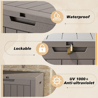 Fancyango 75 Gallon Outdoor Deck Box Waterproof, Large Storage Box for Patio, Resin Storage Bench Lockable for Garden Tools, Package Delivery, Black