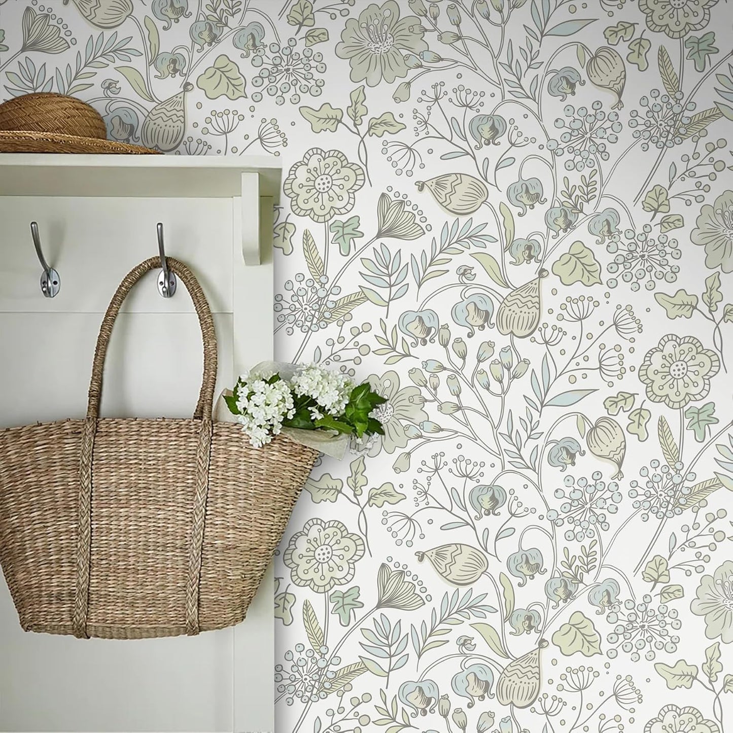 HeloHo Blue Floral Wallpaper Peel and Stick Self Adhesive Removable Wall Paper 16.1" X 118" Renter Friendly Waterproof Wallpaper Contact Paper for Furniture Living Room Bedroom Decor