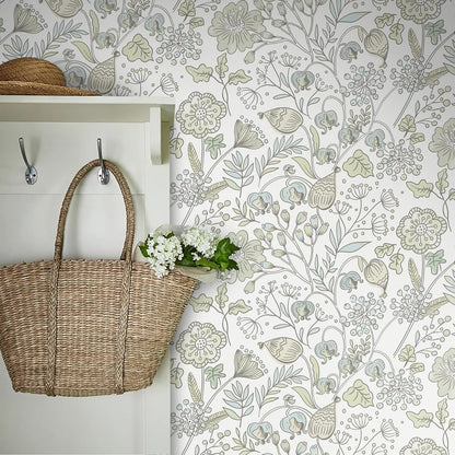 HeloHo Blue Floral Wallpaper Peel and Stick Self Adhesive Removable Wall Paper 16.1" X 118" Renter Friendly Waterproof Wallpaper Contact Paper for Furniture Living Room Bedroom Decor