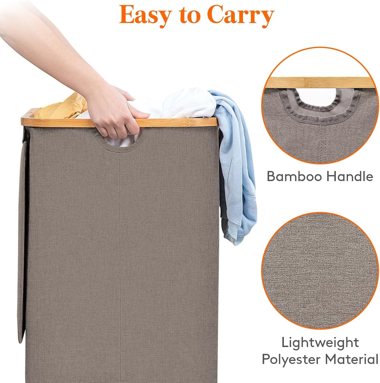 Lifewit 120L Laundry Basket with Lid, Clothes Hampers for Laundry with Bamboo Handles and 2 Removable Bag, Large Foldable Laundry Hamper for Bedroom, Bathroom, Dorm, Laundry Room, Beige