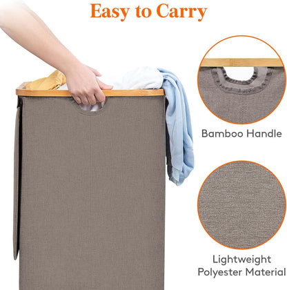 Lifewit 120L Laundry Basket with Lid, Clothes Hampers for Laundry with Bamboo Handles and 2 Removable Bag, Large Foldable Laundry Hamper for Bedroom, Bathroom, Dorm, Laundry Room, Beige