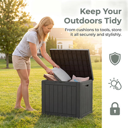 NicBex 30 Gallon Deck Box, Waterproof Resin Outdoor Storage Box Lockable for Patio Furniture, Fade Resistant Patio Side Table & Organizer for Garden Tools, Pool Floats, Outdoor Cushions, Black