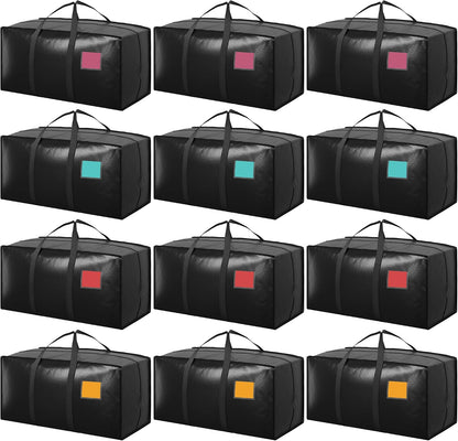 6 Pack Moving Bags Heavy Duty 210GSM with Full-Open Side Zipper, 93L 220lbs Waterproof Foldable Storage Totes for College Dorm Move-In, Moving Boxes Alternative & Home Organization, Blue