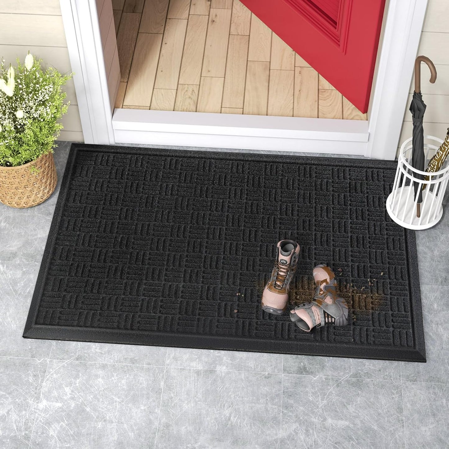 Mibao Front Door Mat, Heavy Duty Durable Welcome Mat for Outdoor Indoor, Dirt Trapper Waterproof Super Absorbent Door Mat for Entryway Outside Patio Porch, 29.5" x 17", Grey