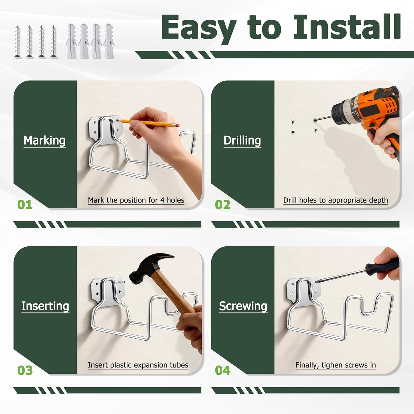 18/0 Stainless Steel Garden Hose Holder Hook, HaSteeL Metal Wall Mount Hanger For Outside Yard Water Vacuum Expandable Hose Extension Cords Storage, Rust Resistant, Hose Nozzle Groove (1 Pack)