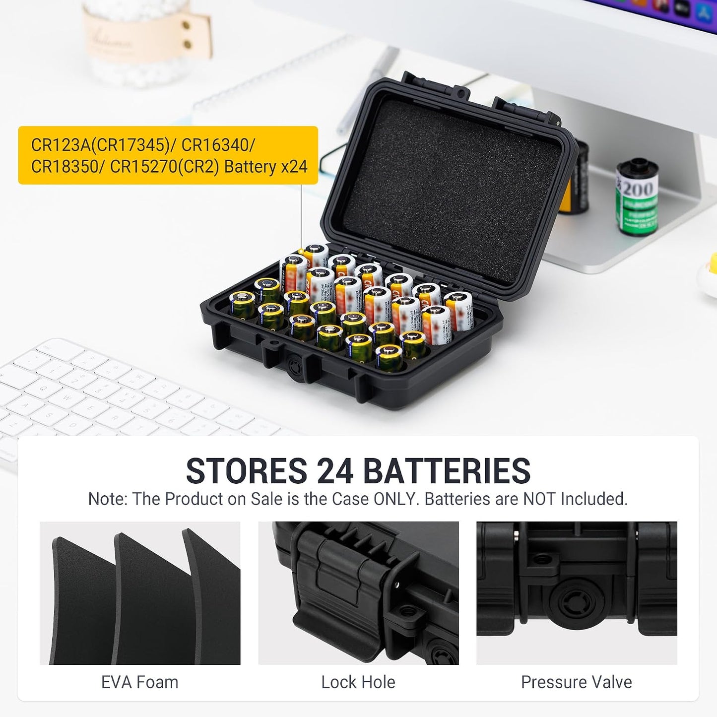 KIWIFOTOS 24xCR2 CR123 + 20x Coin Cell Battery Case Organizer, Holds CR2/CR123/CR123A/CR2032/CR2025/CR2016 Coin Cell Batteries, Battery Not Included