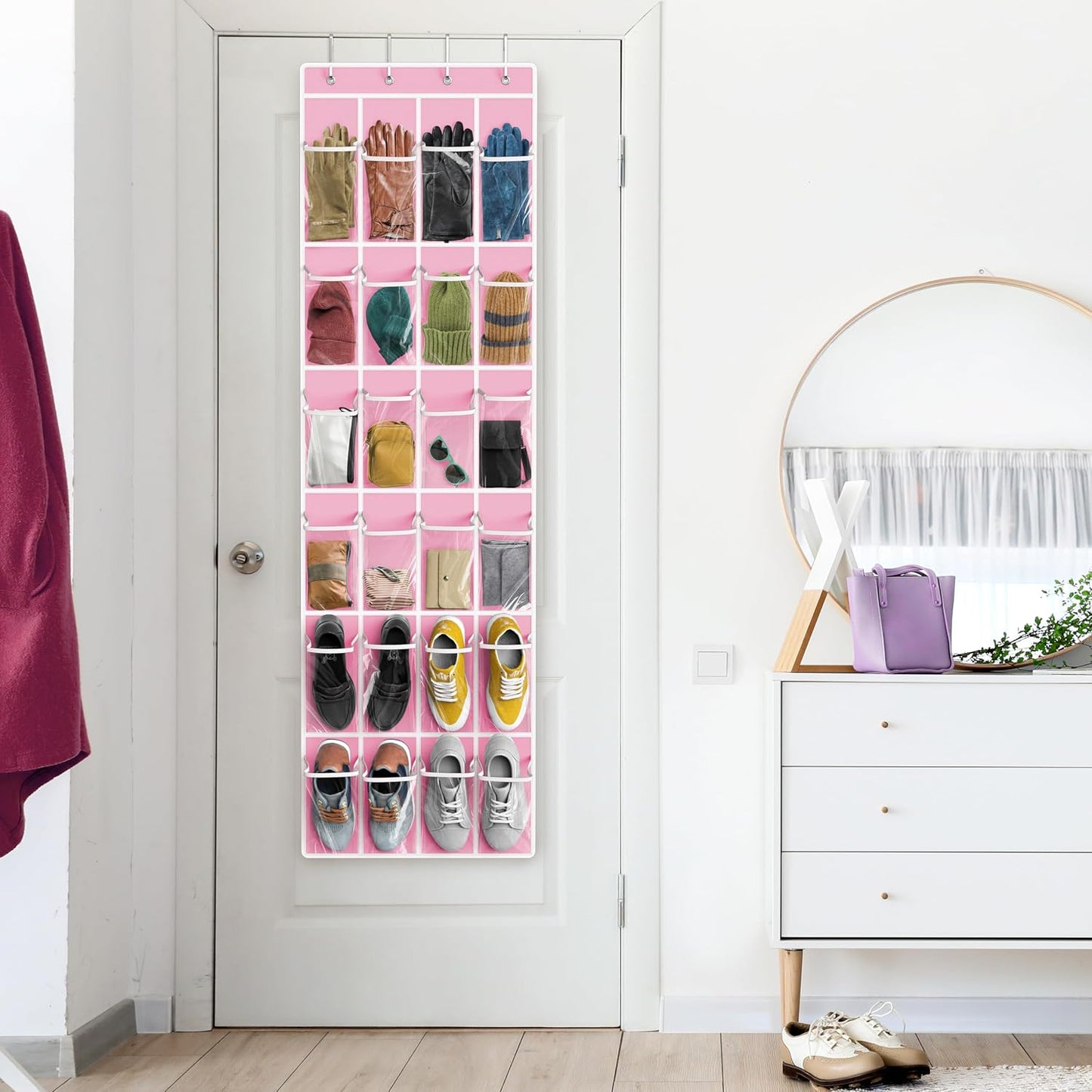 Simple Houseware 24 Pockets - Crystal Clear Over The Door Hanging Shoe Organizer, Gray (64'' x 19'')