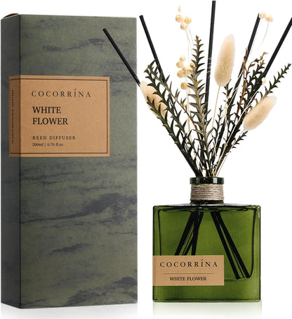 COCORRÍNA Reed Diffuser, 6.76 oz Moroccan Amber Scent Reed Diffuser with 6 Sticks & Dried Flowers, Long Lasting Elegant Fragrance Home Décor for Bathroom Bedroom Office