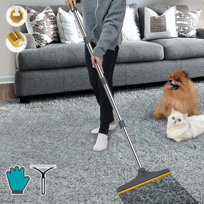 B-Land Carpet Rake for Pet Hair Removal, Reusable Pet Hair Remover with 60” Adjustable Long Handle, Carpet Scraper Broom Dog Cat Hair Remover Tool Fur Sweeper for Rugs, Mats