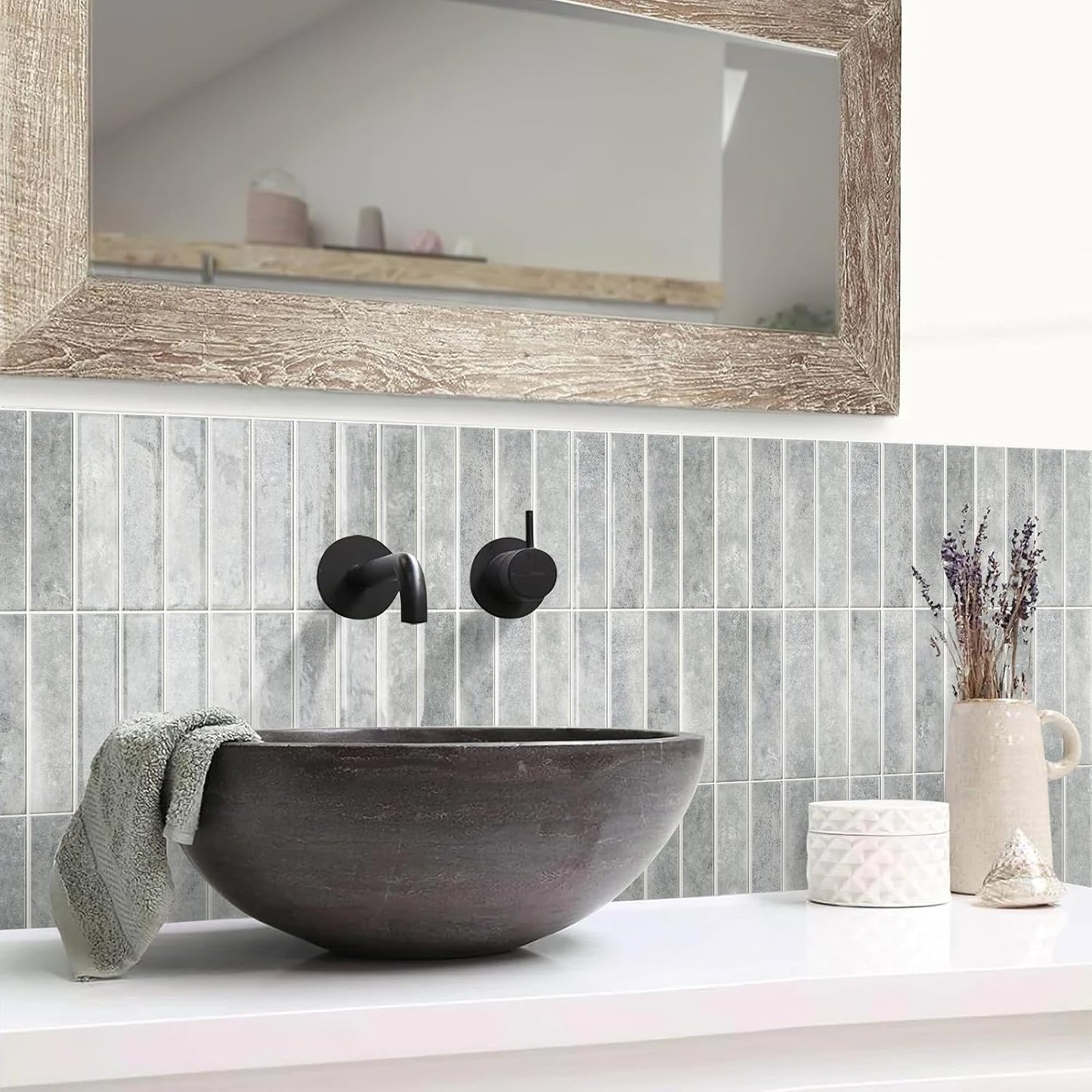 Alwayspon 10 Sheets 12x12inch Beige 3D Vinyl Backsplash Tiles, Self-Adhesive Peel and Stick Wall Tile Stickers Stick on Subway Tiles for Kitchen Bathroom Wall